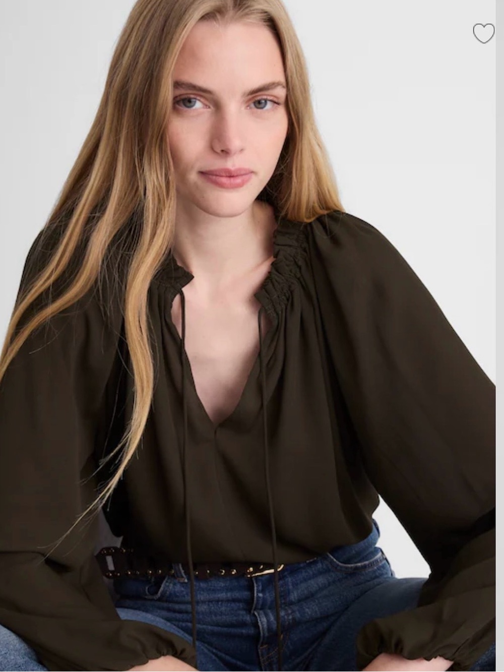 Madewell Olive Smocked-Neck Peasant Blouse - Picture 1 of 8